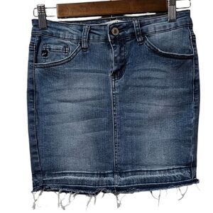 Kancan | Light Washed Raw Hem Denim Mini Skirt